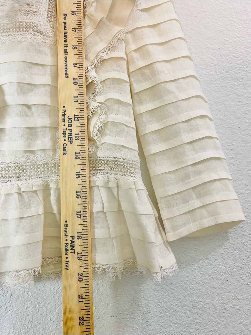 Zimmerman Allia Pintuck High Neck Linen Top Ivory Size 1 US 6 Ruffle Lace Luxury - Picture 11 of 16
